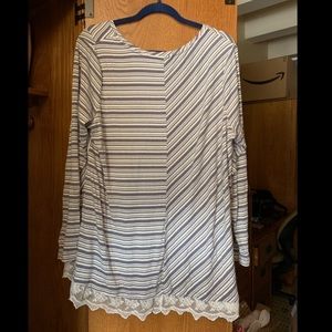 LOGO by Lori Goldstein Tops - Striped Lace Tunic LOGO by Lori Goldstein Tops - Striped Lace Tunic